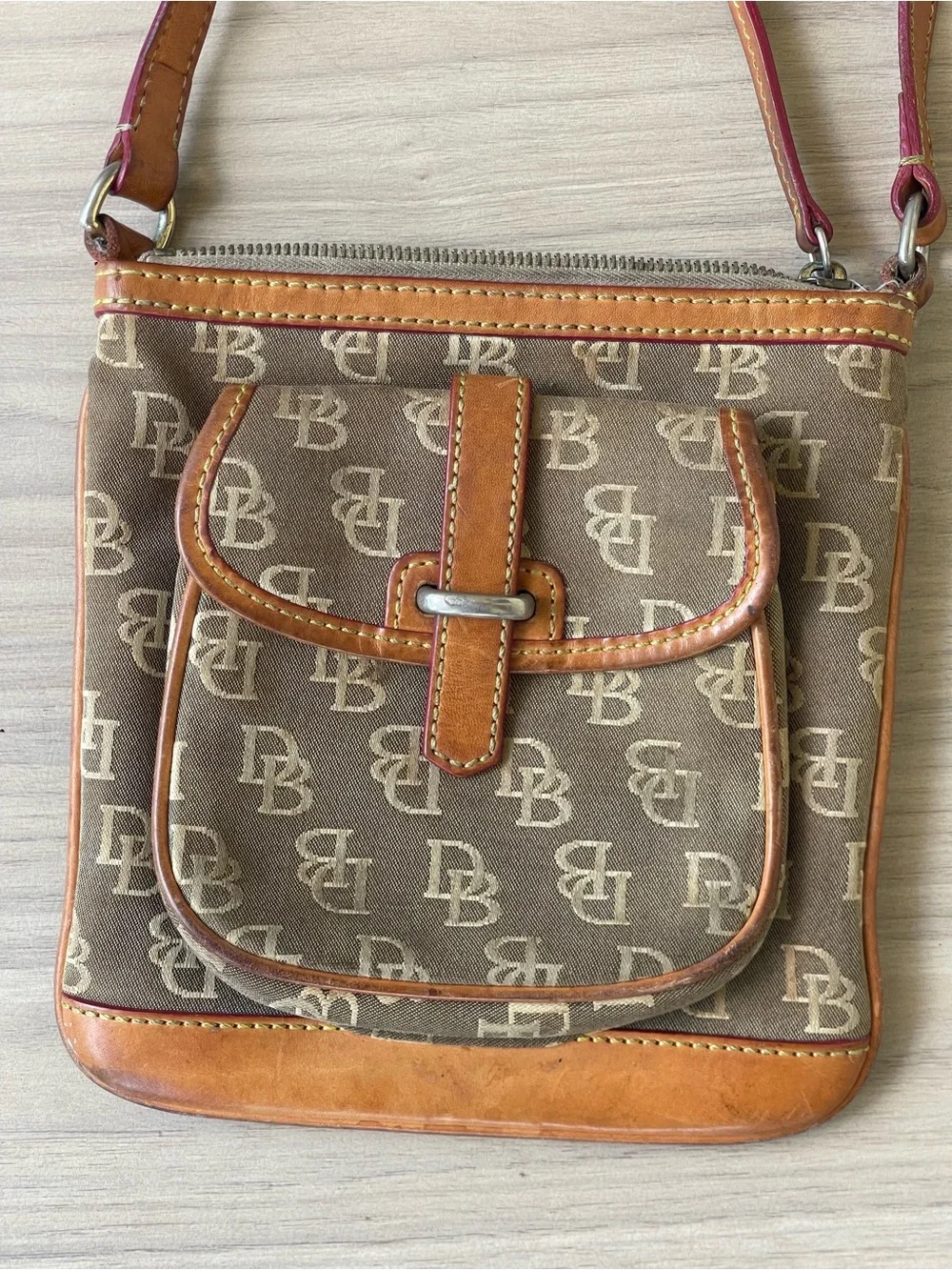 Dooney & Bourke Brown Signature Messenger Crossbody with Tan Trim